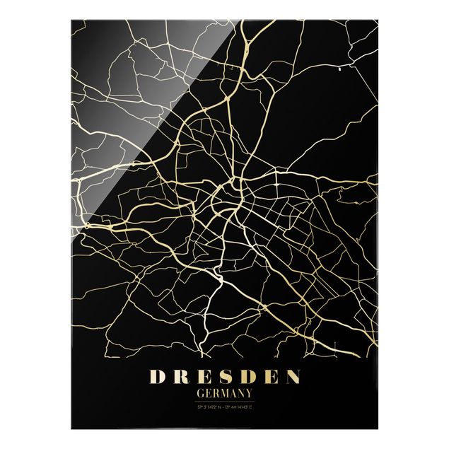 Glasschilderijen Dresden City Map - Classic Black