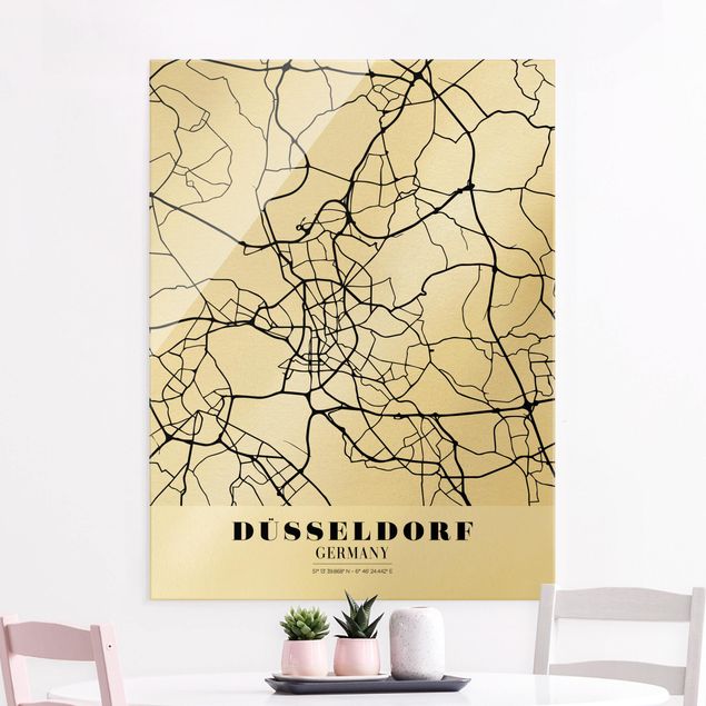 Glas Magnettafel Dusseldorf City Map - Classic