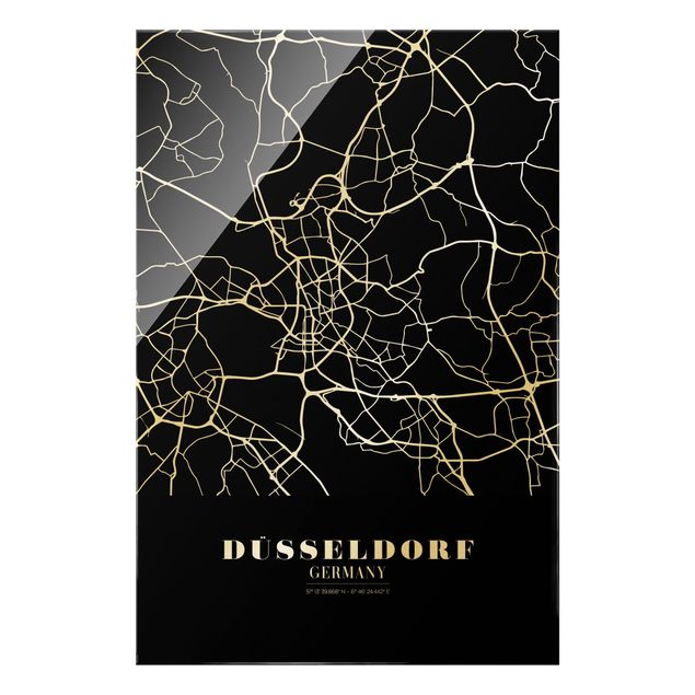 Glasschilderijen Dusseldorf City Map - Classic Black