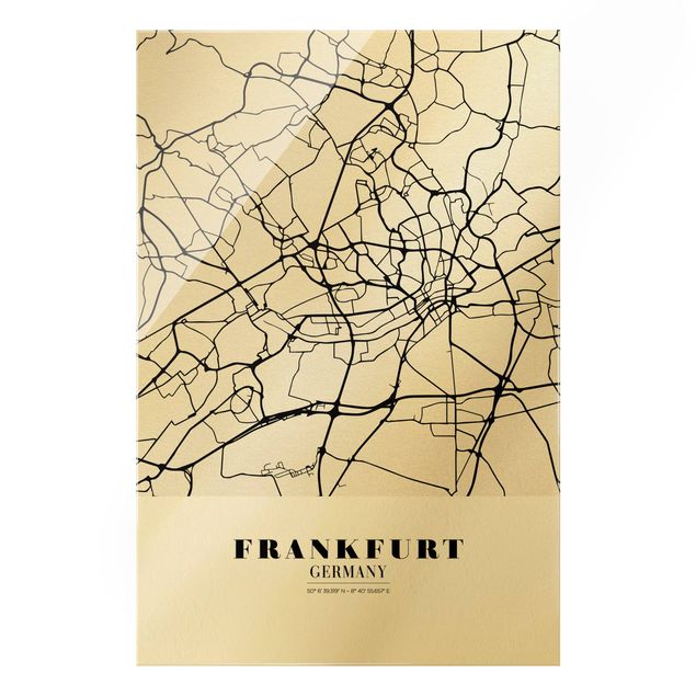 Glasschilderijen Frankfurt City City Map - Classic