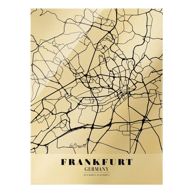 Glasschilderijen Frankfurt City City Map - Classical