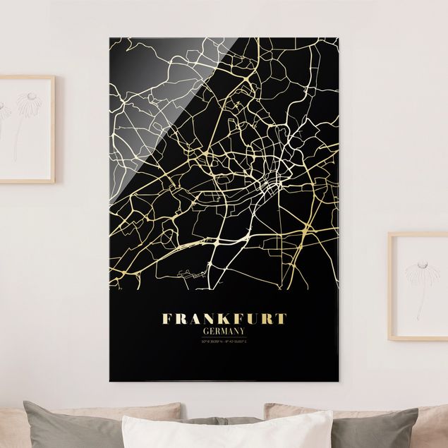 Glas Magnettafel Frankfurt City City Map - Classic Black