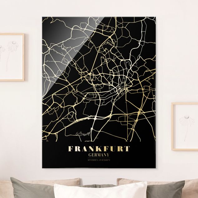 Glas Magnettafel Frankfurt City City Map - Classic Black