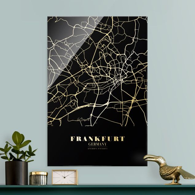Glasschilderijen Frankfurt City City Map - Classic Black