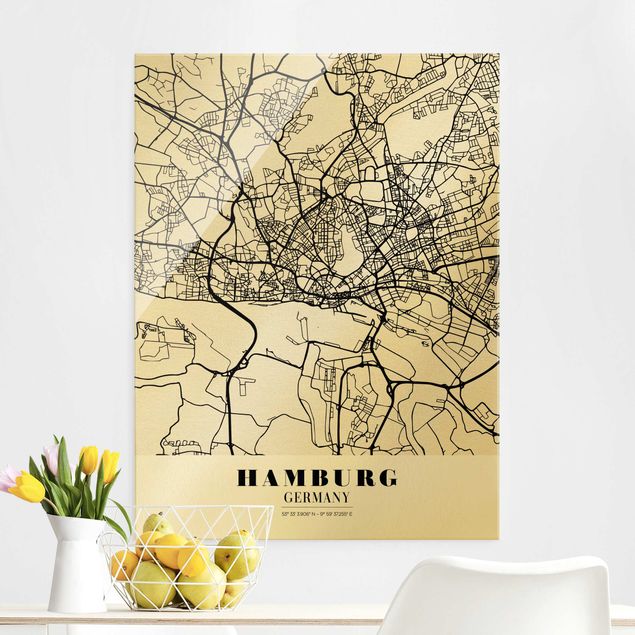 Glas Magnettafel Hamburg City Map - Classic