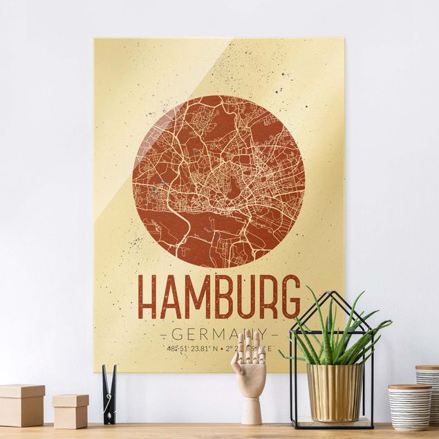 Magnettafel Glas Hamburg City Map - Retro