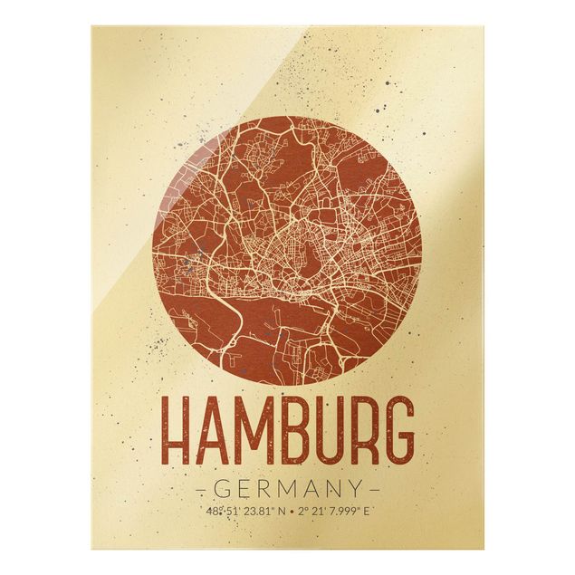 Glasschilderijen Hamburg City Map - Retro
