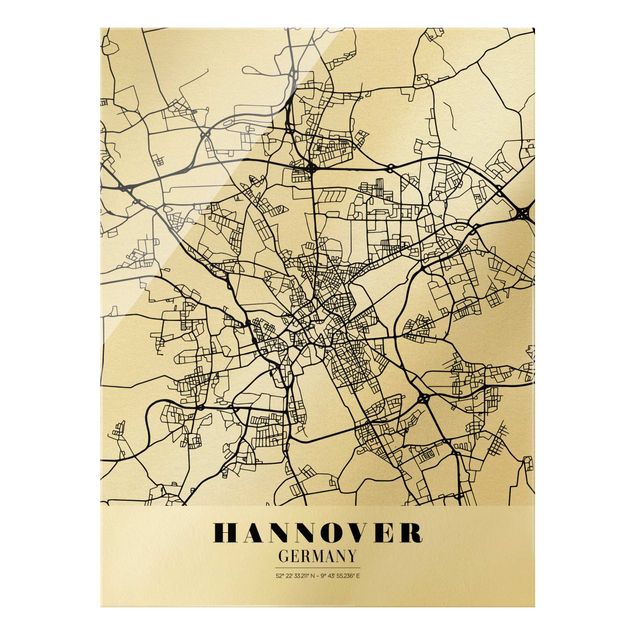 Glasschilderijen Hannover City Map - Classic