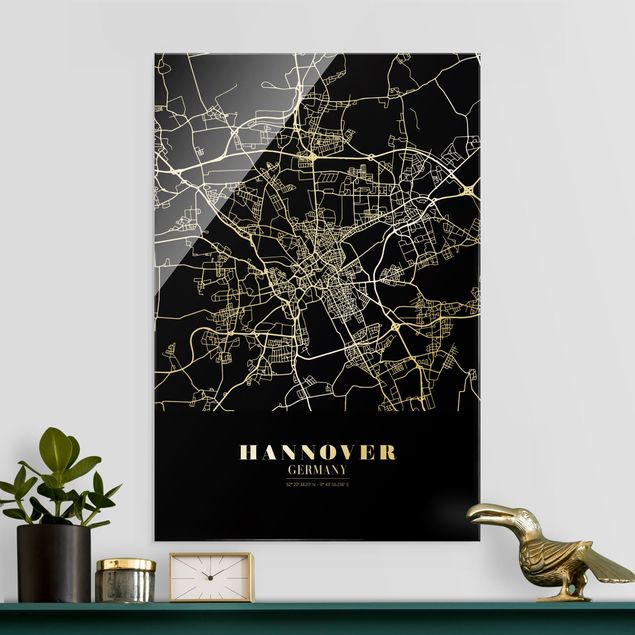 Glas Magnetboard Hannover City Map - Classic Black