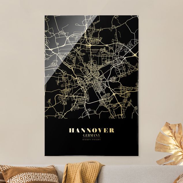 Glasschilderijen Hannover City Map - Classic Black