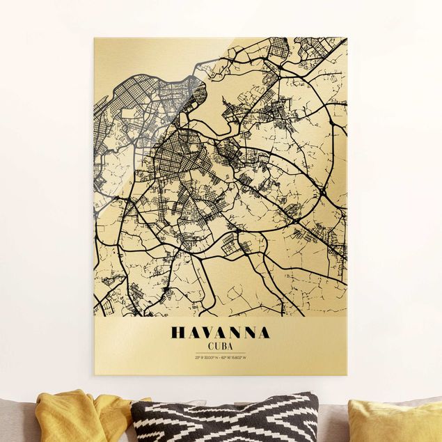 Glas Magnetboard Havana City Map - Classic