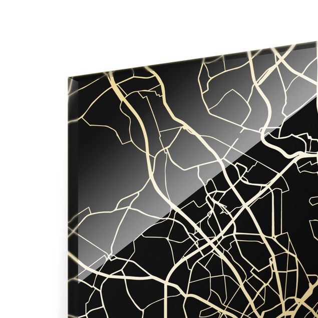 Glasschilderijen Cologne City Map - Classic Black