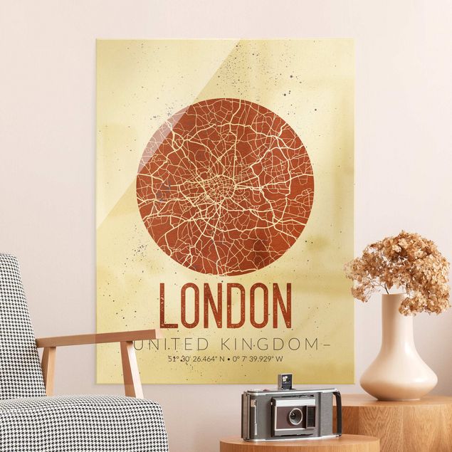 Glasschilderijen City Map London - Retro
