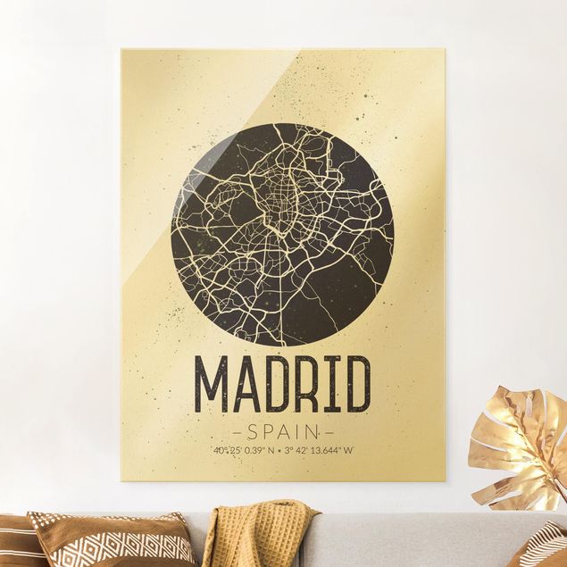 Glas Magnetboard Madrid City Map - Retro
