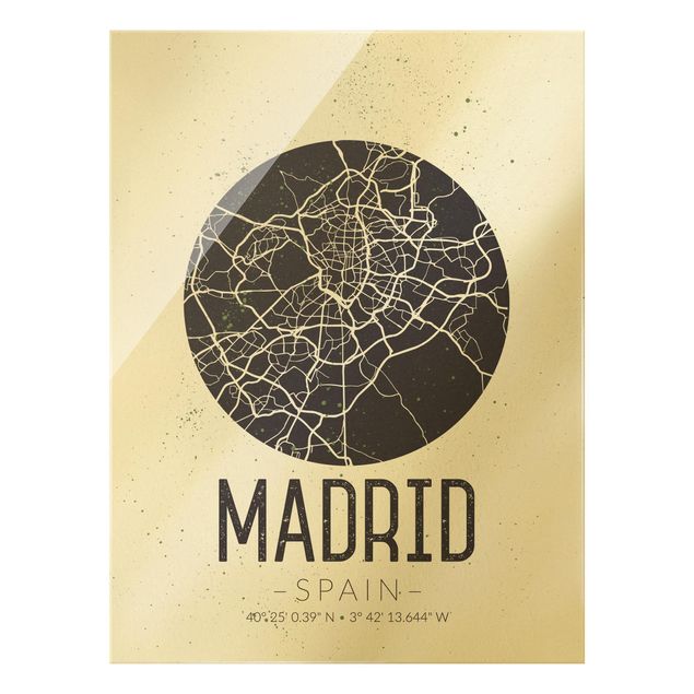 Glasschilderijen Madrid City Map - Retro