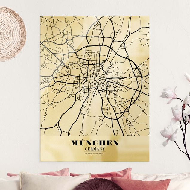 Glas Magnettafel Munich City Map - Classic