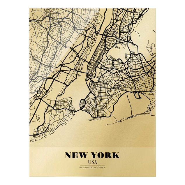 Glasschilderijen New York City Map - Classic