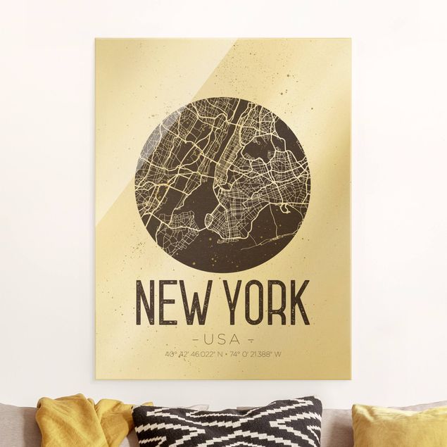 Glas Magnetboard New York City Map - Retro