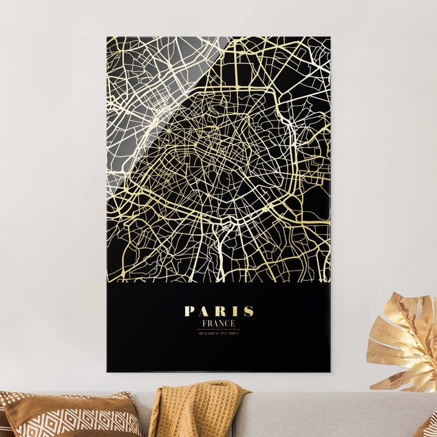 Glas Magnettafel Paris City Map - Classic Black