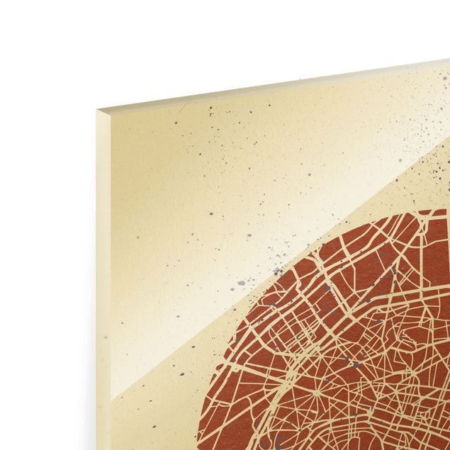Glasschilderijen City Map Paris - Retro