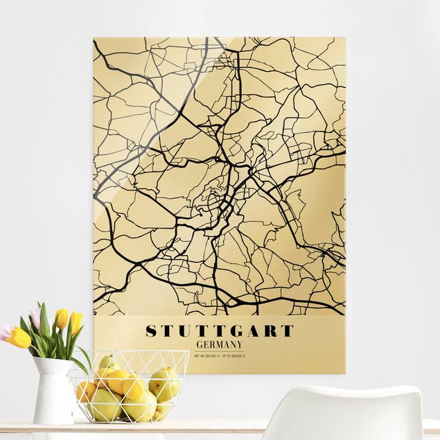 Glas Magnetboard Stuttgart City Map - Classic