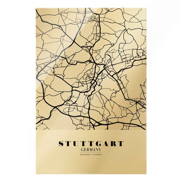 Glasschilderijen Stuttgart City Map - Classic