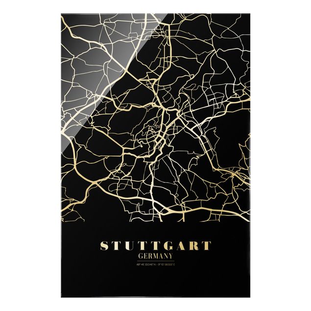 Glasschilderijen Stuttgart City Map - Classic Black