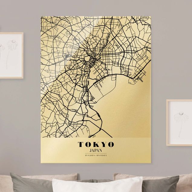 Glasschilderijen Tokyo City Map - Classic