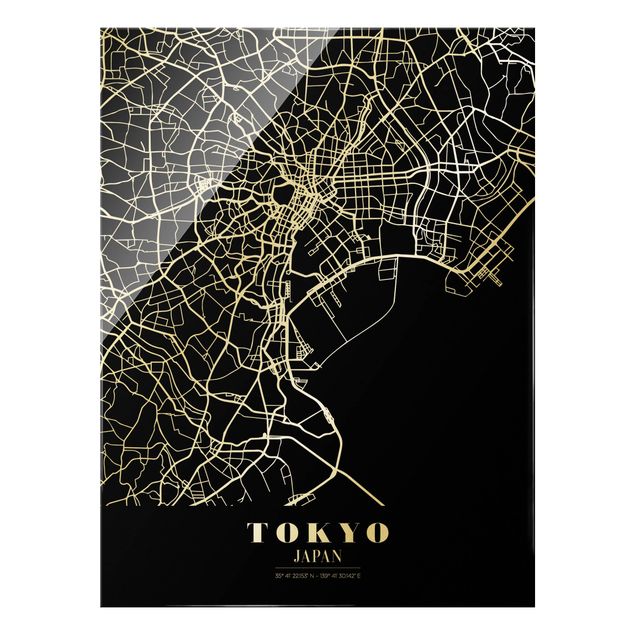 Glasschilderijen Tokyo City Map - Classic Black