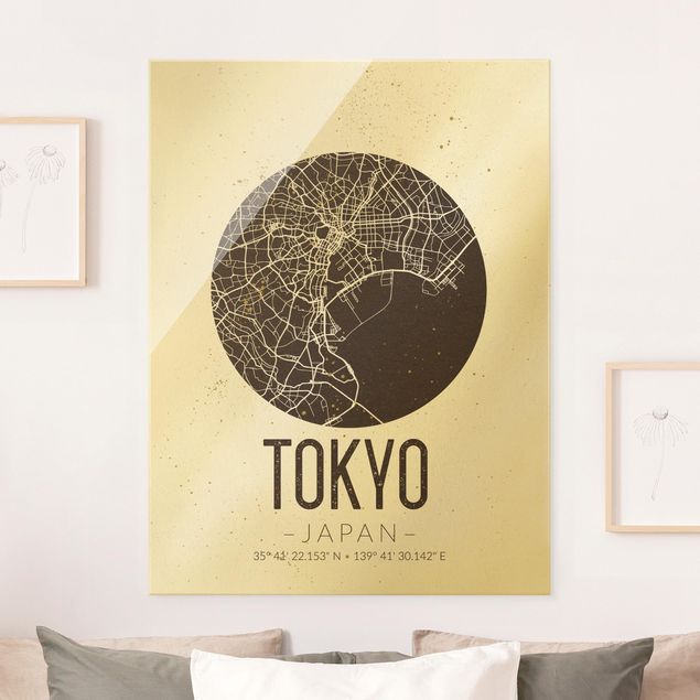 Glas Magnettafel Tokyo City Map - Retro