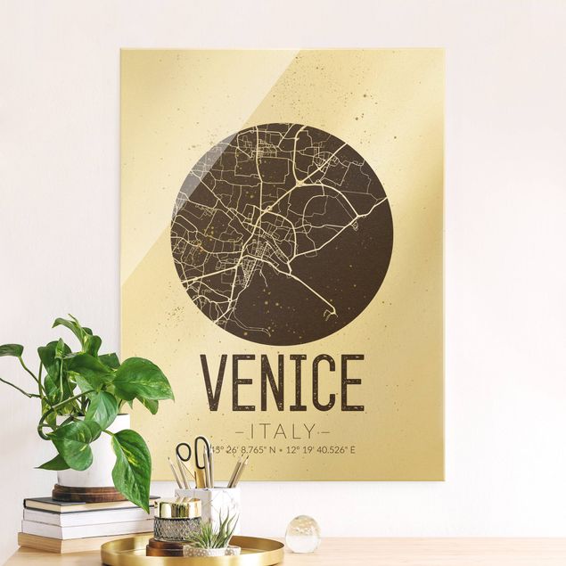 Glas Magnettafel Venice City Map - Retro
