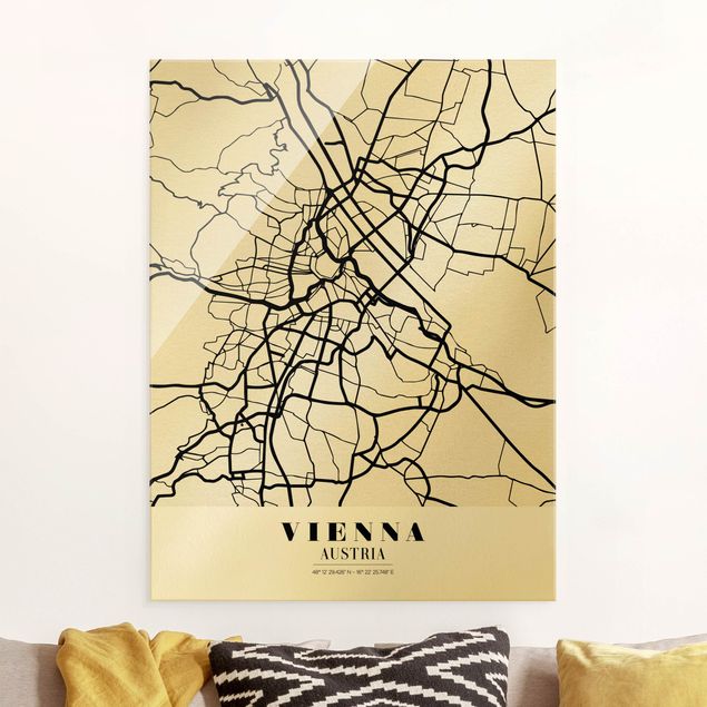 Glas Magnetboard Vienna City Map - Classic
