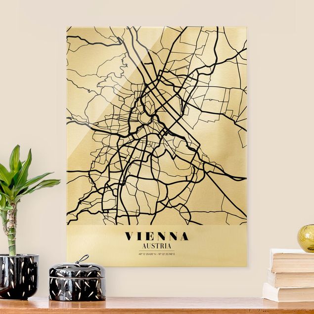 Glasschilderijen Vienna City Map - Classic