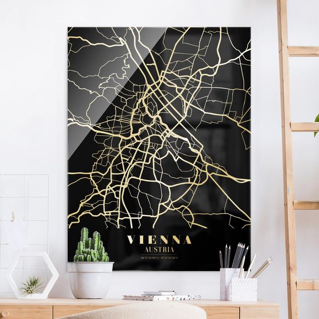 Glas Magnettafel Vienna City Map - Classic Black