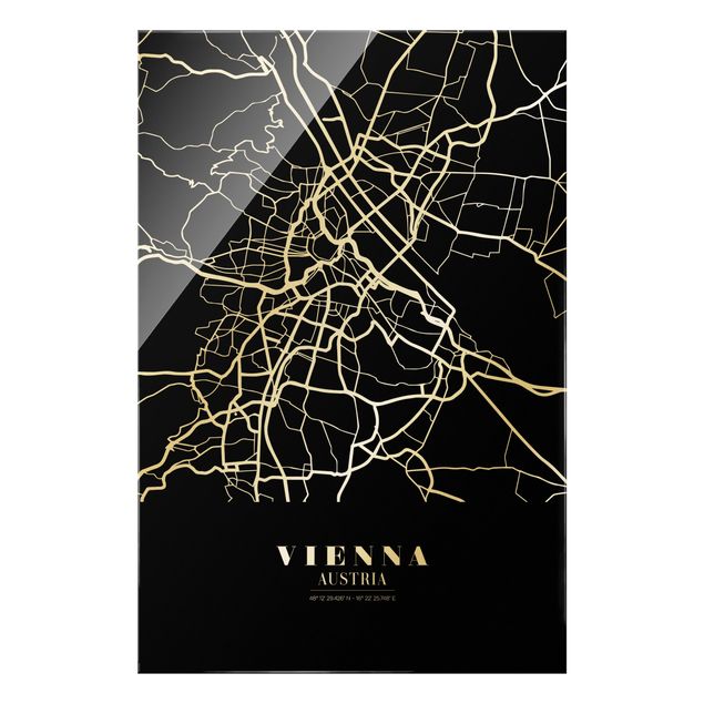 Glasschilderijen Vienna City Map - Classic Black