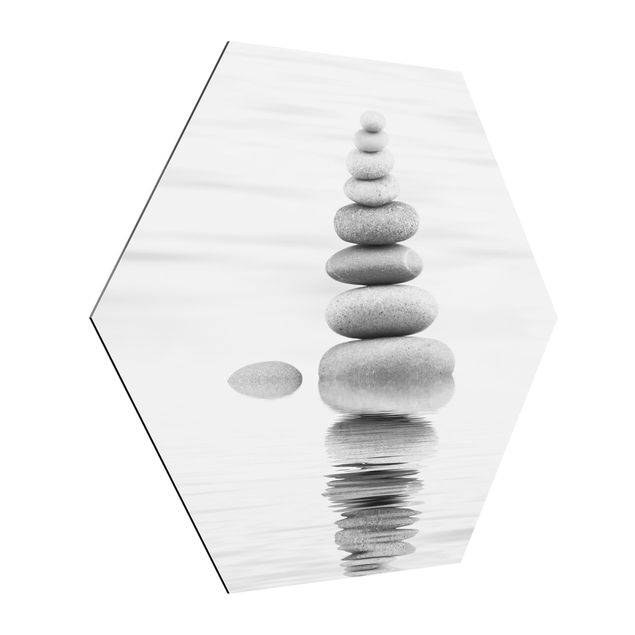 Hexagons Aluminium Dibond schilderijen - Stone Tower In Water Black And White