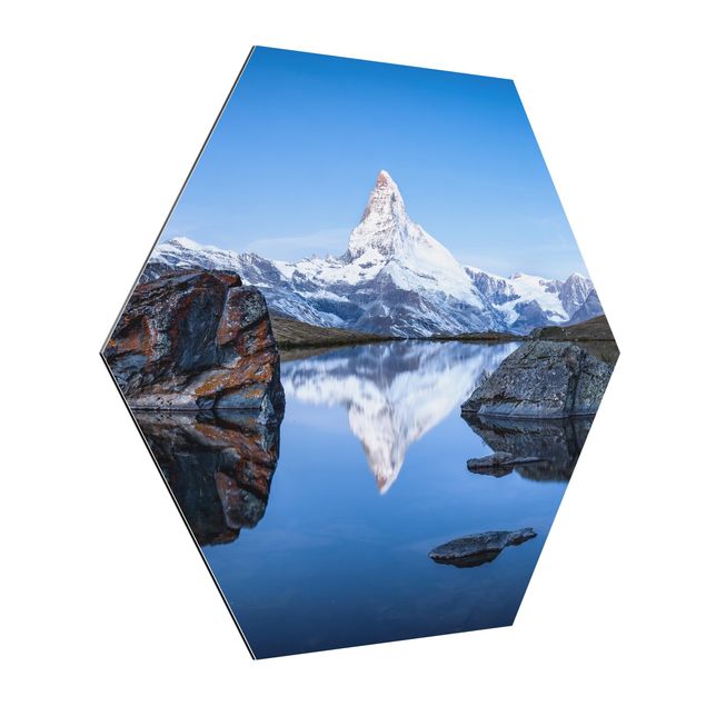 Hexagons Aluminium Dibond schilderijen Stellisee Lake In Front Of The Matterhorn