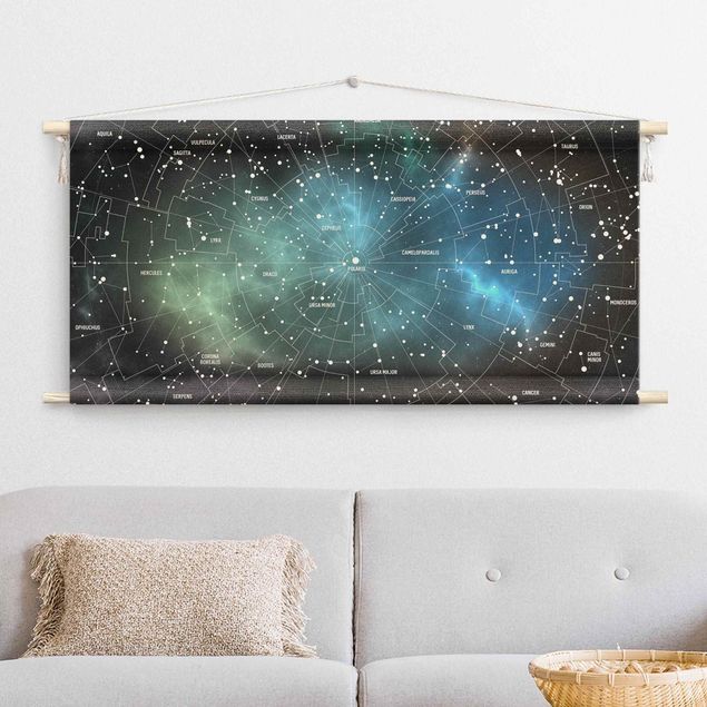 Wandkleed wereldkaart Stellar Constellation Map Galactic Nebula