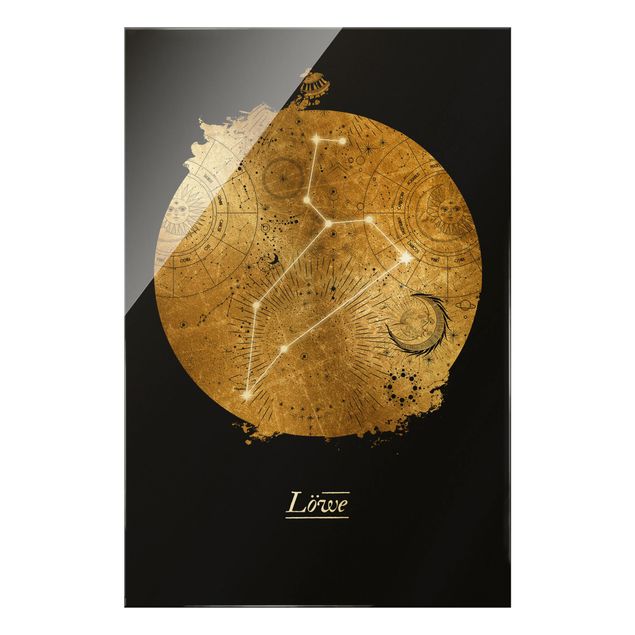Glasschilderijen Zodiac Sign Leo Gray Gold