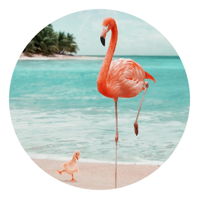 Behangcirkel Beach With Flamingo