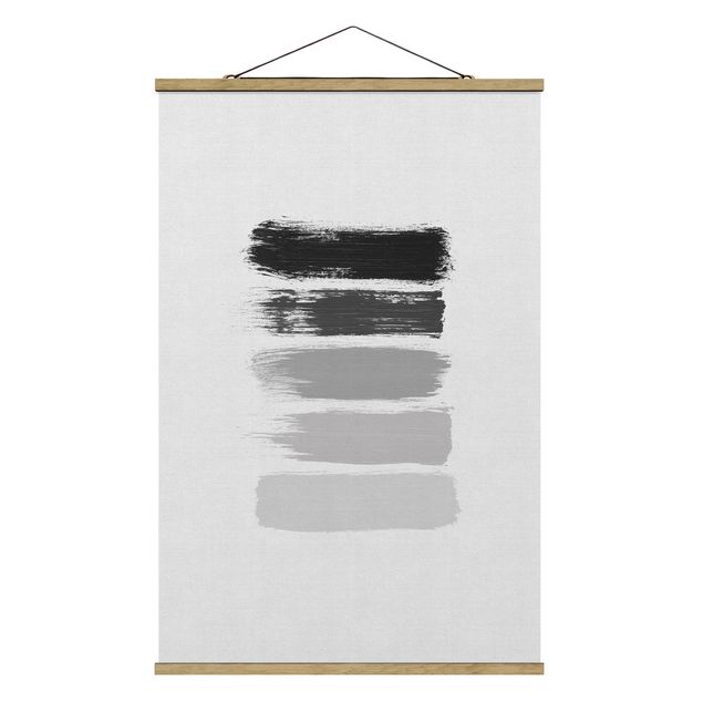 Stoffen schilderij met posterlijst Stripes in Black And Grey