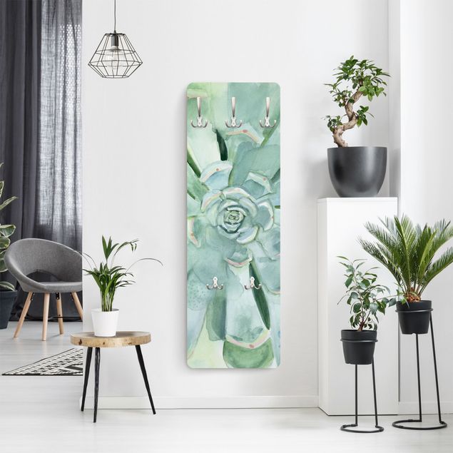 Wandkapstokken houten paneel Succulent Plant Watercolour Light Coloured