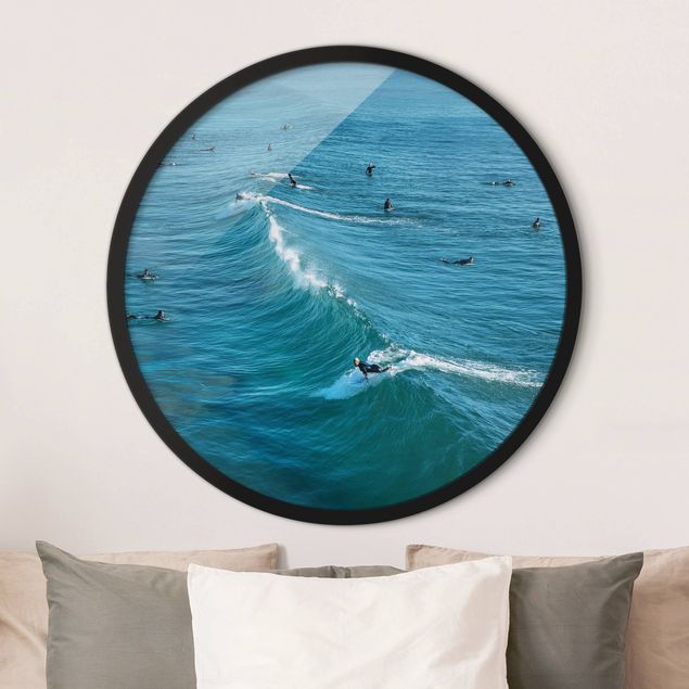 Runde Bilder mit Rahmen Surfer At Huntington Beach