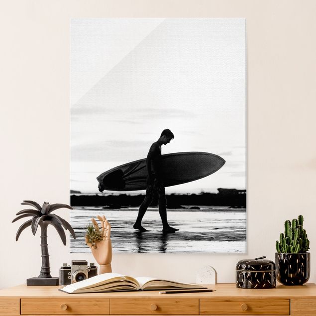 Glas Magnettafel Shadow Surfer Boy In Profile