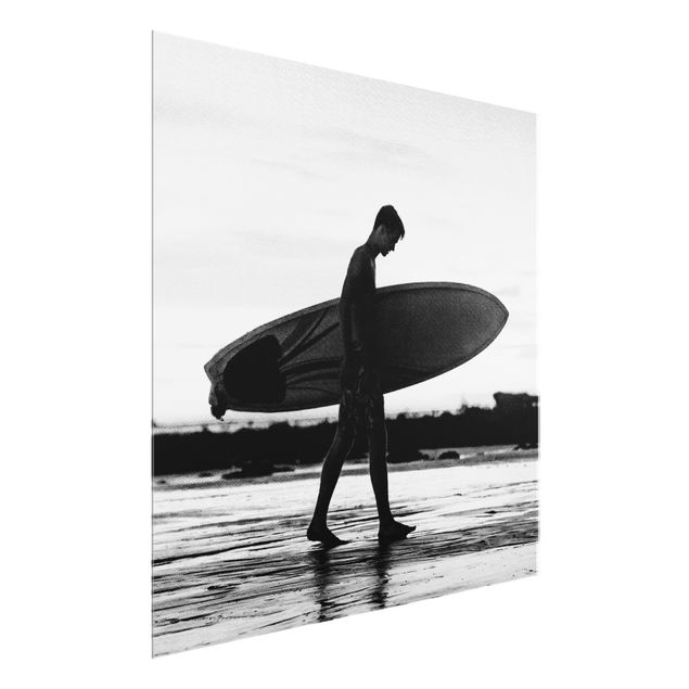 Glasschilderijen - Shadow Surfer Boy In Profile