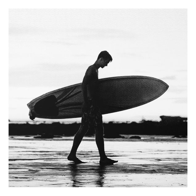 Glasschilderijen - Shadow Surfer Boy In Profile