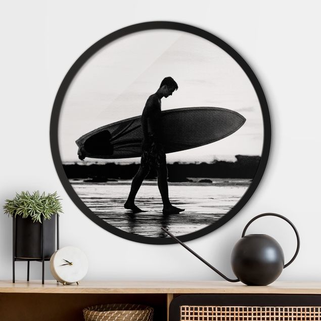 Gerahmte Bilder Rund Shadow Surfer Boy In Profile