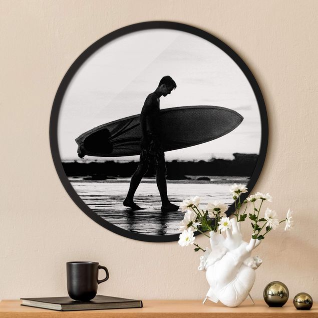 Rond schilderijen Shadow Surfer Boy In Profile