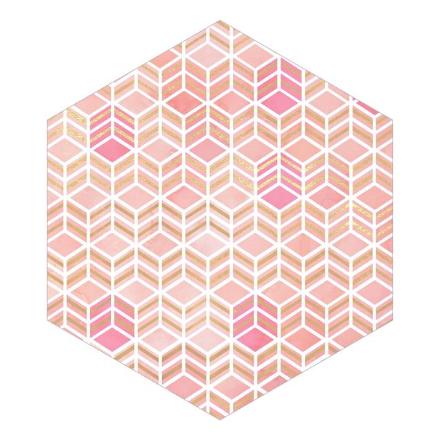 Hexagon Behang Take the Cake Gold und Rose