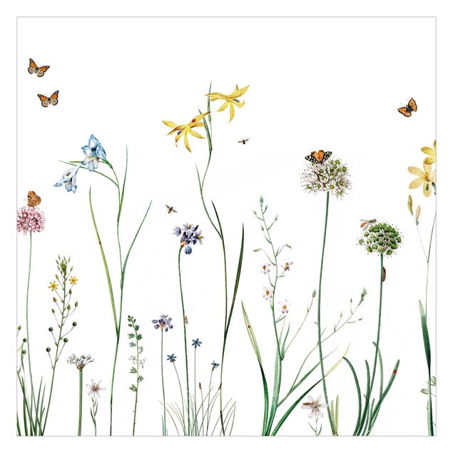 Fotobehang - Dancing butterflies on wildflowers